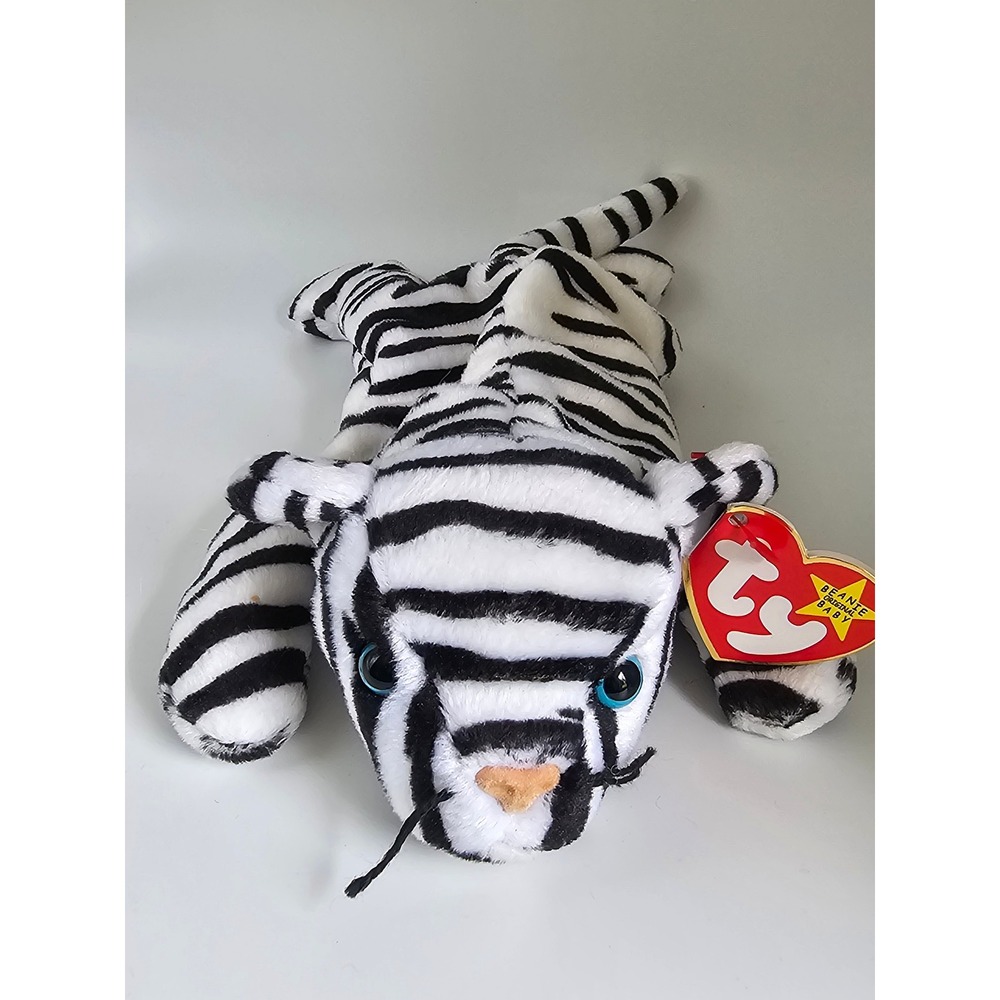 Ty Beanie Babies Blizzard White Tiger Plush 1996 Blue Eyes Heart Tag 4163